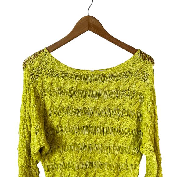 ANTHROPOLOGIE MOTH Womens Open Knit Dolman Sleeve Sweater Yellow Medium Pullover - Picture 5 of 11